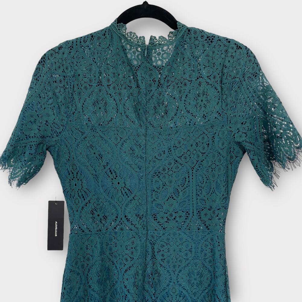 NWT lulus remarkable green sheer lace short sleeve knee length dress small - Picture 5 of 13